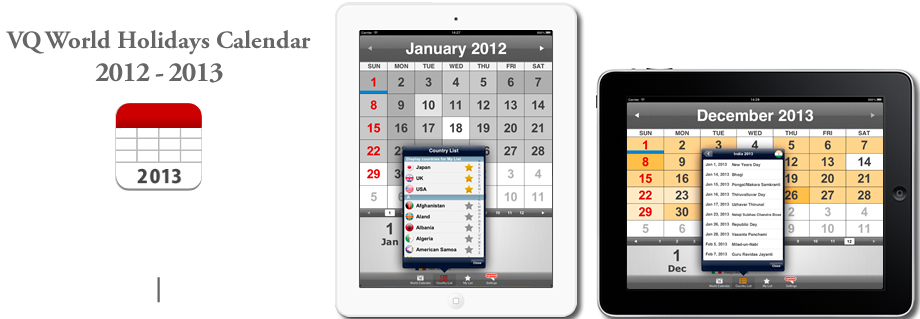 World Holidays Calendar 2012-2013
